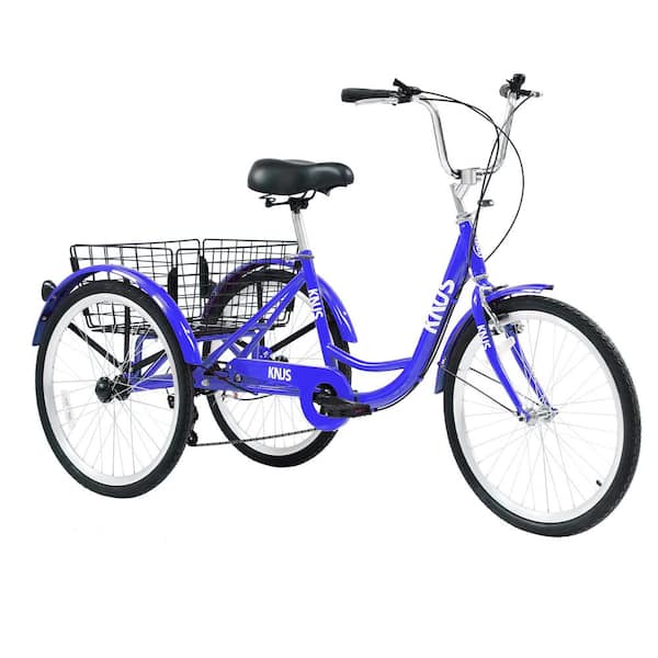 Runesay 24 in. Wheels 7 Speed Cruiser Bicycles Adult Tricycle Trikes3-Wheel Bikes with Large Shopping Basket in Blue