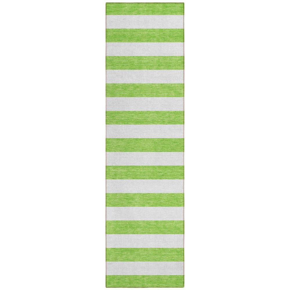 HomeRoots Lime Green, White 2 ft. x 8 ft. Woven Striped Polyester ...