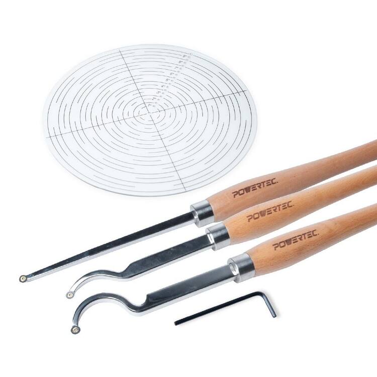 ?POWERTEC 3PCS Carbide Lathe Tools for Woodturning with 10 in. Center Finder Compass, Wood Lathe Tools for Making Wood Art