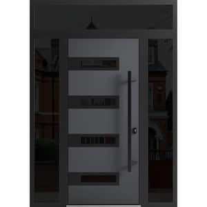 0131 60 in. x 96 in. Left-hand/Inswing 3 Sidelights Tinted Glass Grey Steel Prehung Front Door with Hardware
