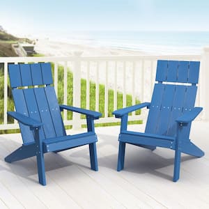 Gaia Traditional Curveback Slate Dark Blue Plastic Patio Adirondack Chair Outdoor Plastic Chairs Set of 2