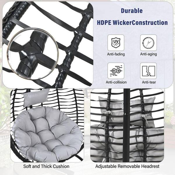 Black Wicker Foldable Outdoor Rattan Egg Chair Patio Swing Chair
