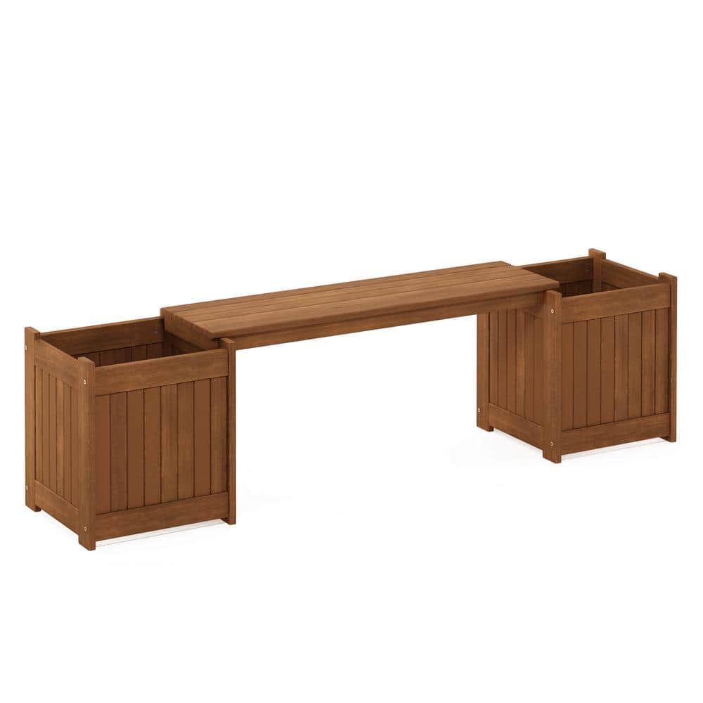 Furinno Brown Teak Hardwood Outdoor Planter Box with Bench