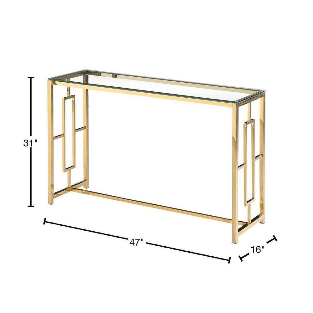 Gold and Clear Glass Console Table with Stainless Steel Base