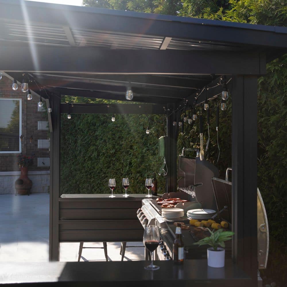 Rockport XL Black Steel Grill Gazebo with Countertops