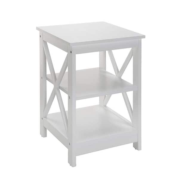 Convenience Concepts Oxford 15.75 in. White Standard Square MDF End Table with Shelves