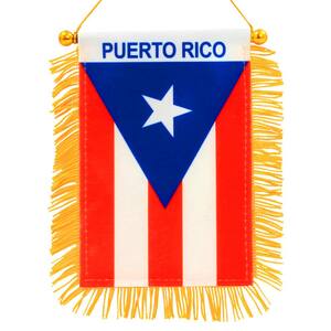 4 in. x 6 in. Puerto Rico Window Hanging Flag Rearview Mirror and Double Sided Fringed Puerto Rican Mini Banner
