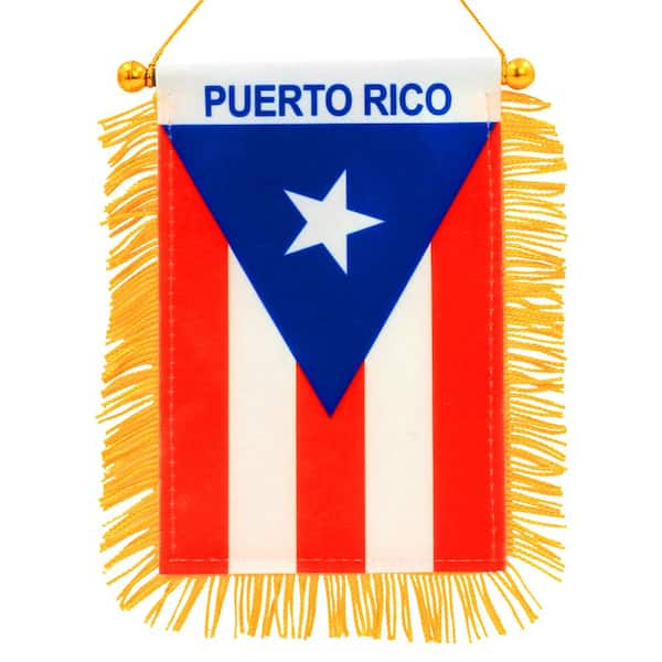 Anley 4 In X 6 In Puerto Rico Window Hanging Flag Rearview Mirror And Double Sided Fringed 0514