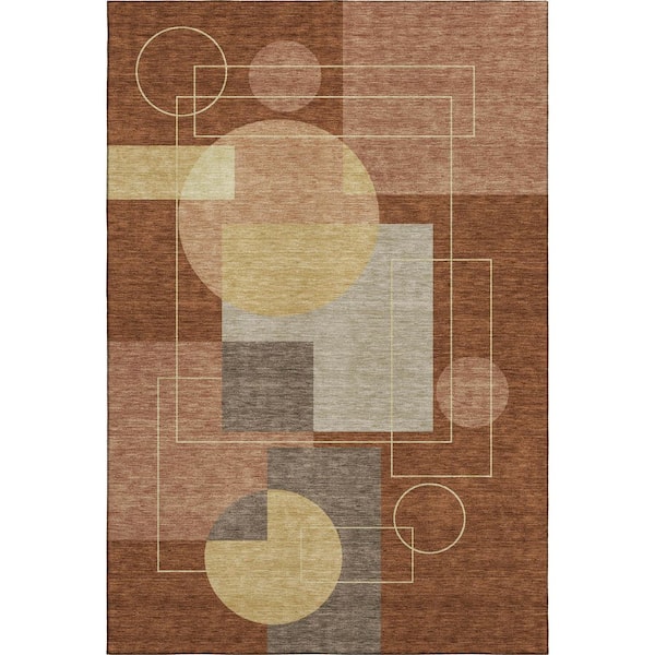Mayfield Premium Machine Washable Abstract AMF2500 Paprika 9 ft. x 12 ft. Area Rug
