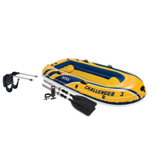 Challenger 3 Boat 2-Person Raft and Oar Set Inflatable with Motor Mount Kit