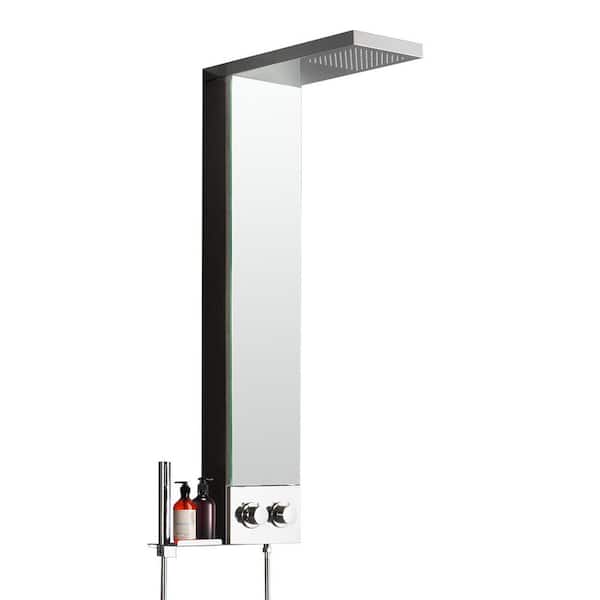 Shower System with Rainfall Shower Head and Tempered Glass Screen in Polished Chrome