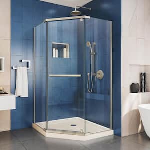 Prism 36 in. x 36 in. x 74.75 in. Semi-Frameless Pivot Neo-Angle Shower Enclosure in Brushed Nickel with Biscuit Base