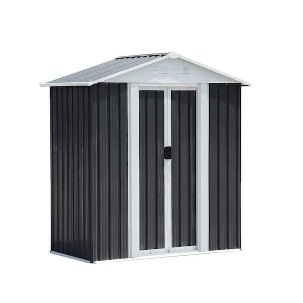 Mondawe 5 ft. W x 3 ft. D Gray Peak Roof Metal Shed with Double Door (15 sq. ft.)