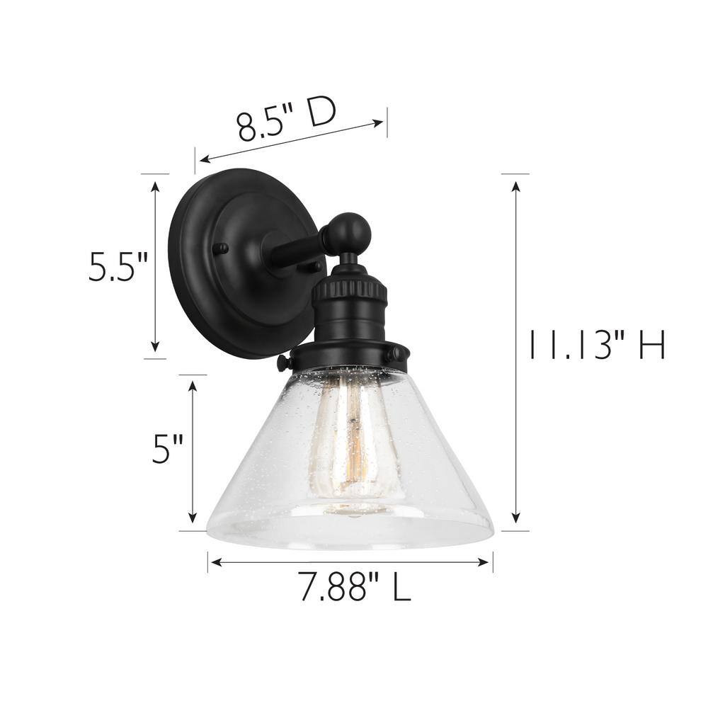 Matte Black Glass Wall Light with Seedy Shade