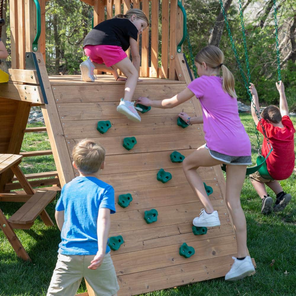 Endeavor II Cedar Wood Swing Set with Yellow Slide and Picnic Table