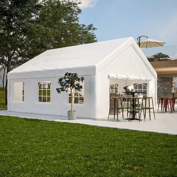 20 ft. x 20 ft. White Large Outdoor Heavy Duty Party Canopy Tent with Removable Sidewalls and 2 Storage Bags