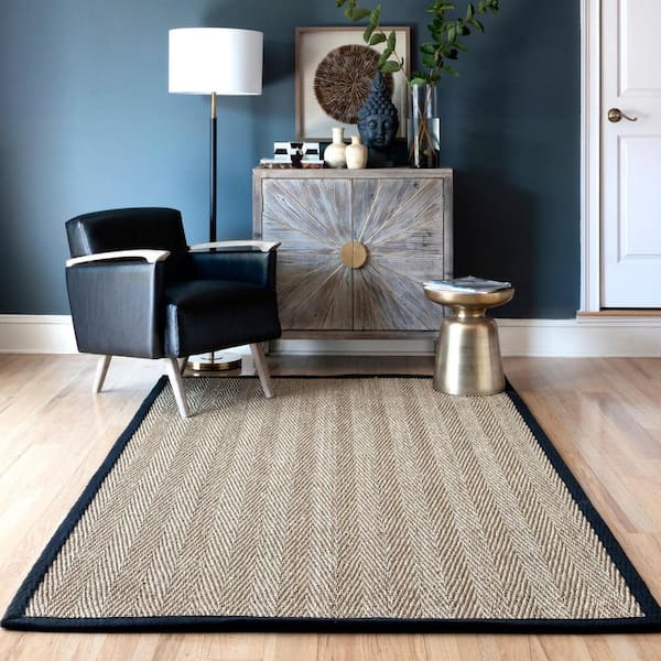 Larnaca Seagrass Herringbone Black Doormat 2 ft. x 3 ft. Area Rug