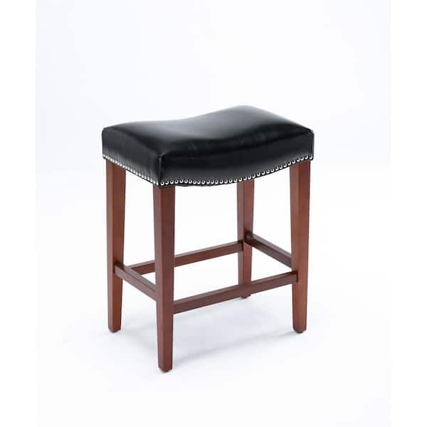 Donason 26.1 in. Black Backless Wood Frame Bar Stool with Faux Leather Seat (Set of 2)