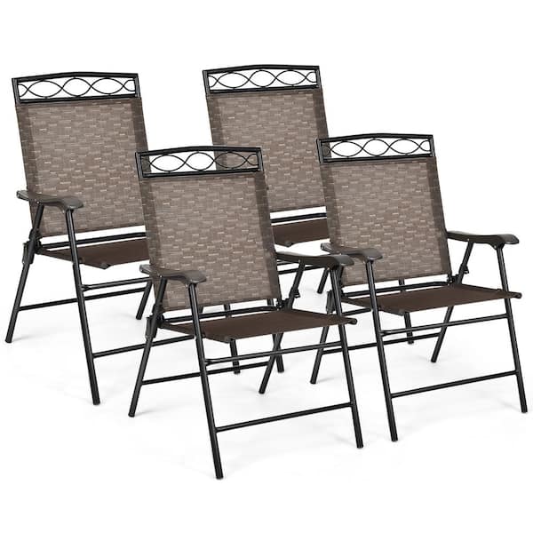 HONEY JOY Folding Camping Chair Outdoor Lounge Chairs for Backyard, Garden, Beach with Armrest and Backrest (Set of 4)