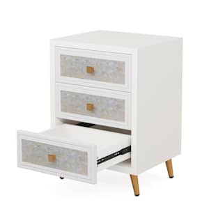 Fenley Warm White Night Stand 3-Drawer 19.7 in. W Modern Nightstand Dresser, Sofa End Table for Living Room, Bedroom