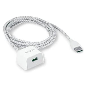 USB Desktop Extension Cable with Braided Cord, White/Gray