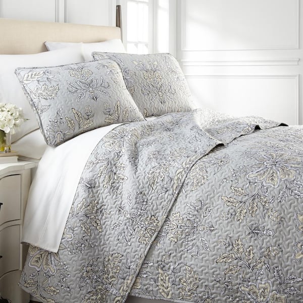 Southshore Fine Linens Vintage Garden Gray 3-Piece Full/Queen Microfiber Quilt Set