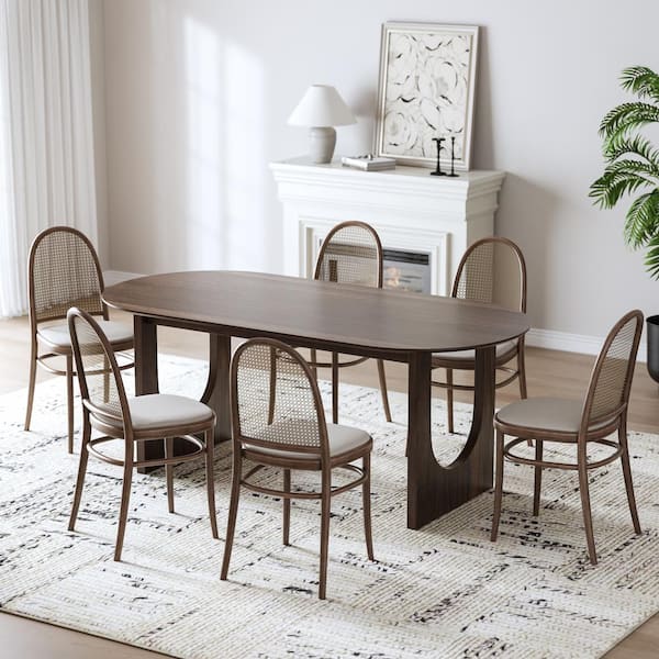 Lirago Oval Solid Wood Walnut 67 in. Kitchen Tables Double Pedestal Dining Table Seats 6