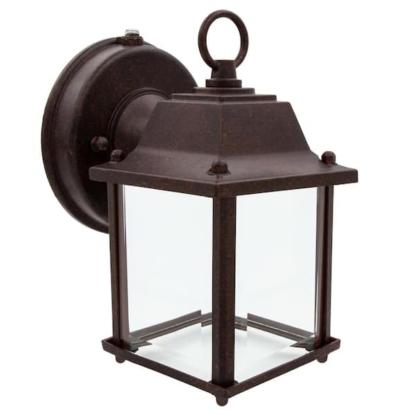 Maxxima 1-Light Aged Bronze LED Outdoor Wall Lantern Sconce with Dusk to Dawn Sensor