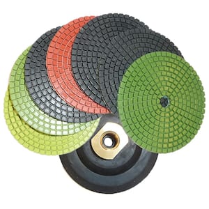 4 in. JHX Wet Diamond Polishing Pads for Granite/Concrete (Set of 7) with 4 in. Semi-Rigid Back Holder