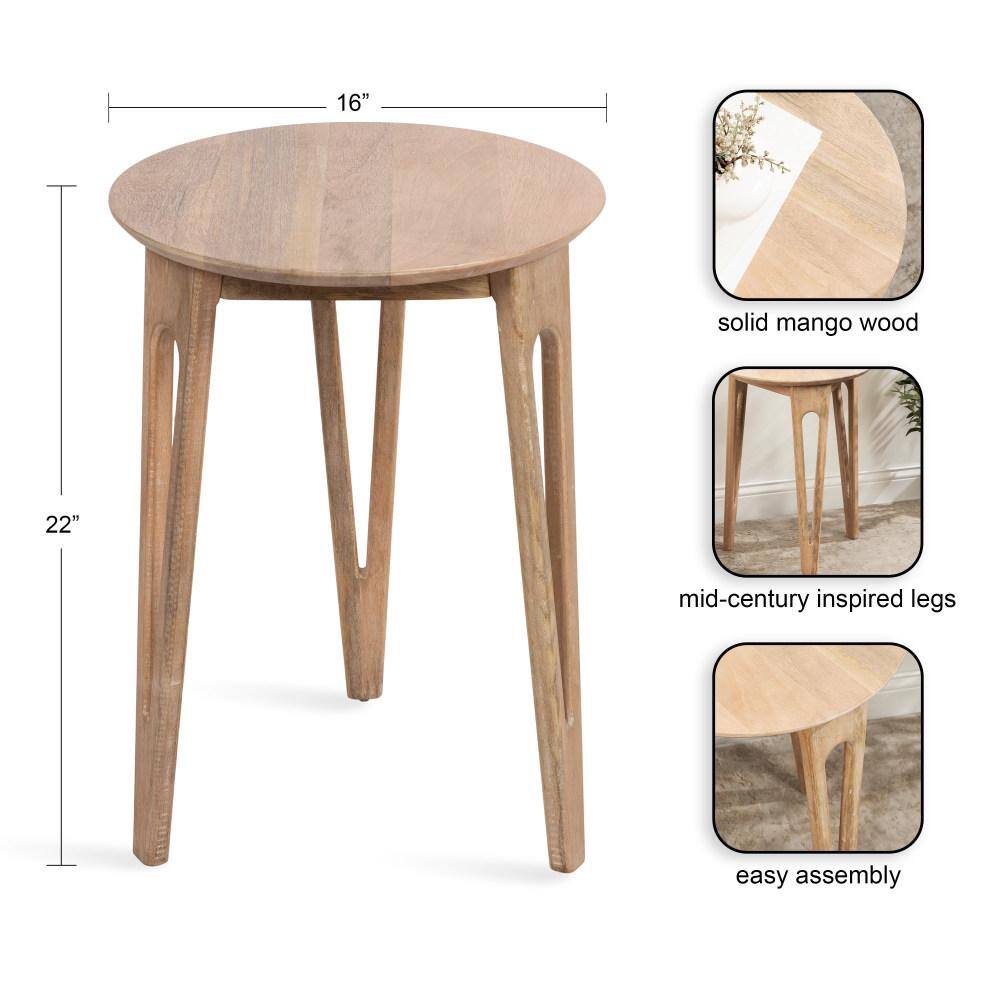 Natural Mango Wood Round Side Table with Tapered Legs