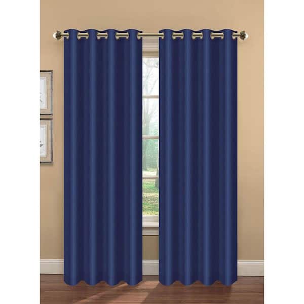 Bella Luna Navy/Indigo Faux Silk Extra Wide Grommet Room Darkening Curtain - 54 in. W x 84 in. L (Set of 2)