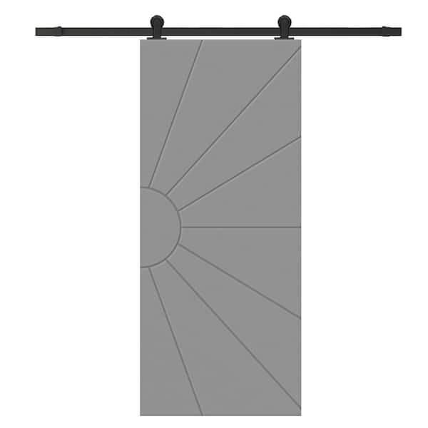 CALHOME 24 in. x 80 in. Light Gray Painted Composite MDF Paneled Interior Sliding Barn Door with Hardware Kit