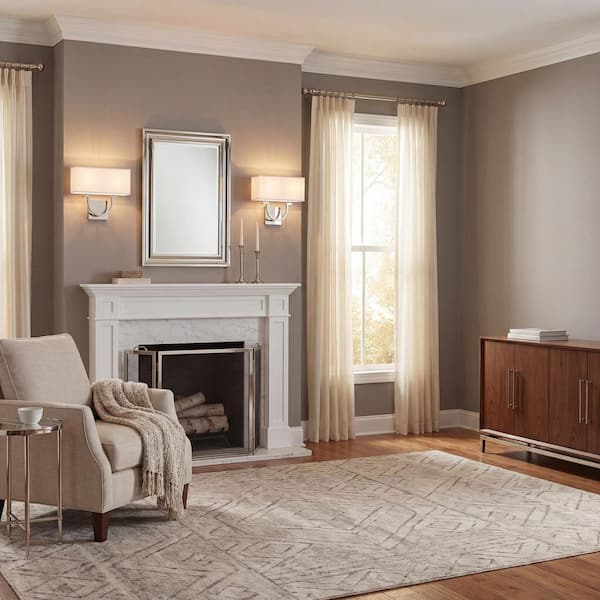 Rhodes 14 in. W x 12 in. H 2-Light Polished Nickel Wall Sconce with White Linen Shade