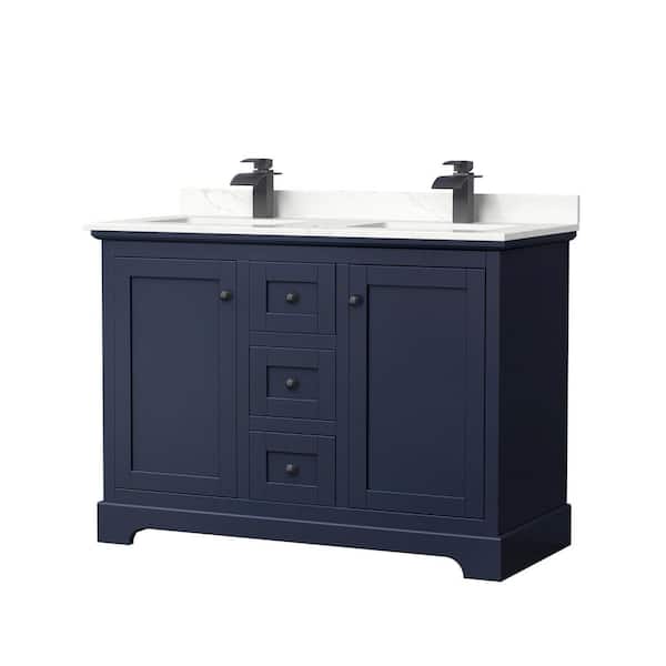 Wyndham Collection Avery 48 in. W x 22 in. D x 35 in. H Double Bath Vanity in Dark Blue with Giotto Quartz Top