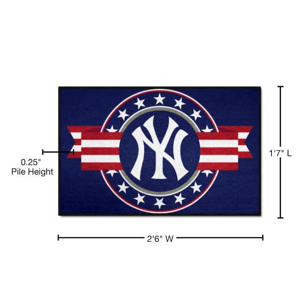 Download New York Yankees Logo On Blue Flag Wallpaper