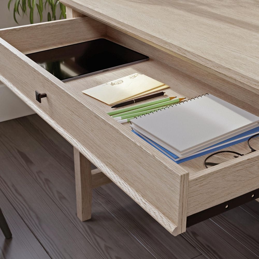 Cascade Oak Single Pedestal Desk with Drawers and Keyboard Tray