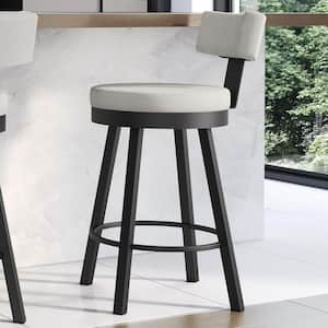 Morgan 26.6 in. Light Grey Polyurethane / Black Metal Low Back Swivel Counter Stool