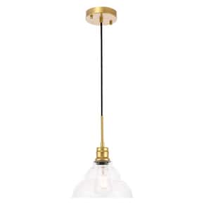 Timeless Home 8.5 in. 1-Light Brass And Clear Seeded Glass Pendant Light, Bulbs Not Included