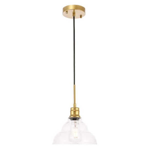Unbranded Timeless Home Garza 1-Light Pendant in Brass with 8.5 in. W x 5.25 in. H Clear Seeded Glass