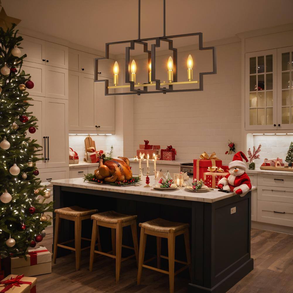 5-Light Black Modern Industrial Rustic Vintage Farmhouse Geometric Rectangle Linear Chandeliers for Kitchen Island price history on PriceWatchPro
