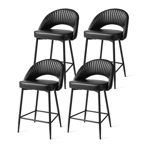 Glitzhome 36.50 in. H Modern Black Quilted Leatherette Counter Stool with Metal Tapered Legs and Low Back (set of 4)