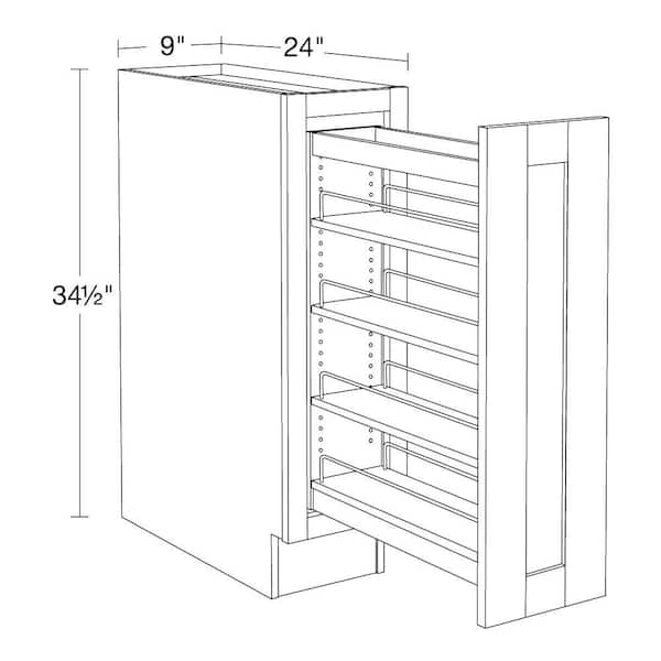 Home Decorators Collection Washington Vesper White Plywood Shaker Assembled Pull Out Pantry Kitchen Cabinet Sft CLS 9.5 in W x 24 in D x 34.5 in H