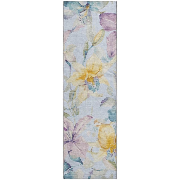 Mayfield Premium Machine Washable Abstract AMF2262 Sky 2 ft. x 7 ft. Runner Rug