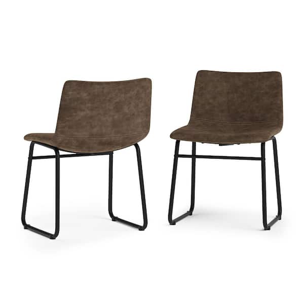 Simpli Home Warner Mid Century Modern Dining Chair (Set of 2) in Distressed Brown Vegan Faux Leather