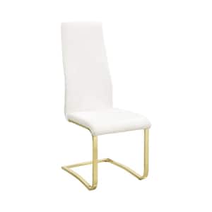 Montclair White and Rustic Brass Faux Leather High Back Side Chairs Set of 4