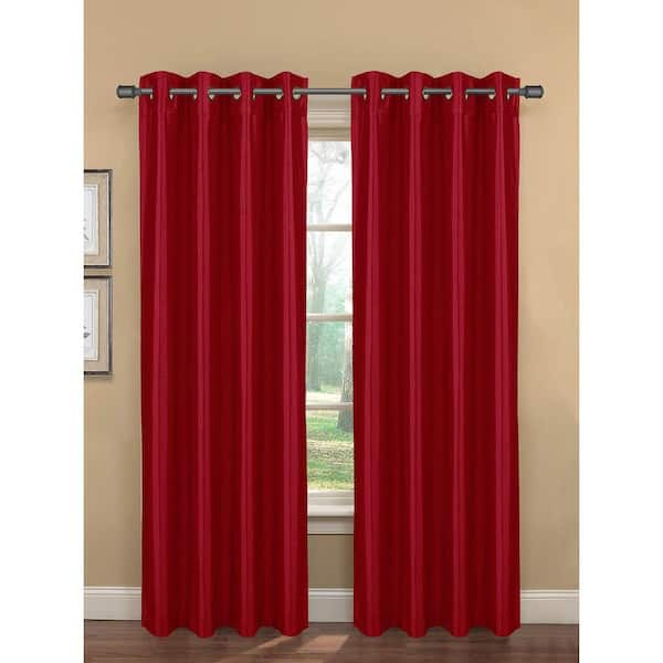 Bella Luna Semi-Opaque Becca Faux Silk 54 in. W x 84 in. L Room Darkening Grommet Extra Wide Curtain Panel in Crimson