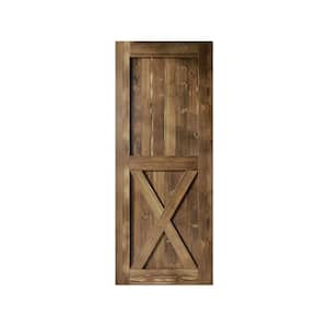 36 in. x 84 in. X-Frame Walnut Solid Natural Pine Wood Panel Interior Sliding Barn Door Slab with Frame