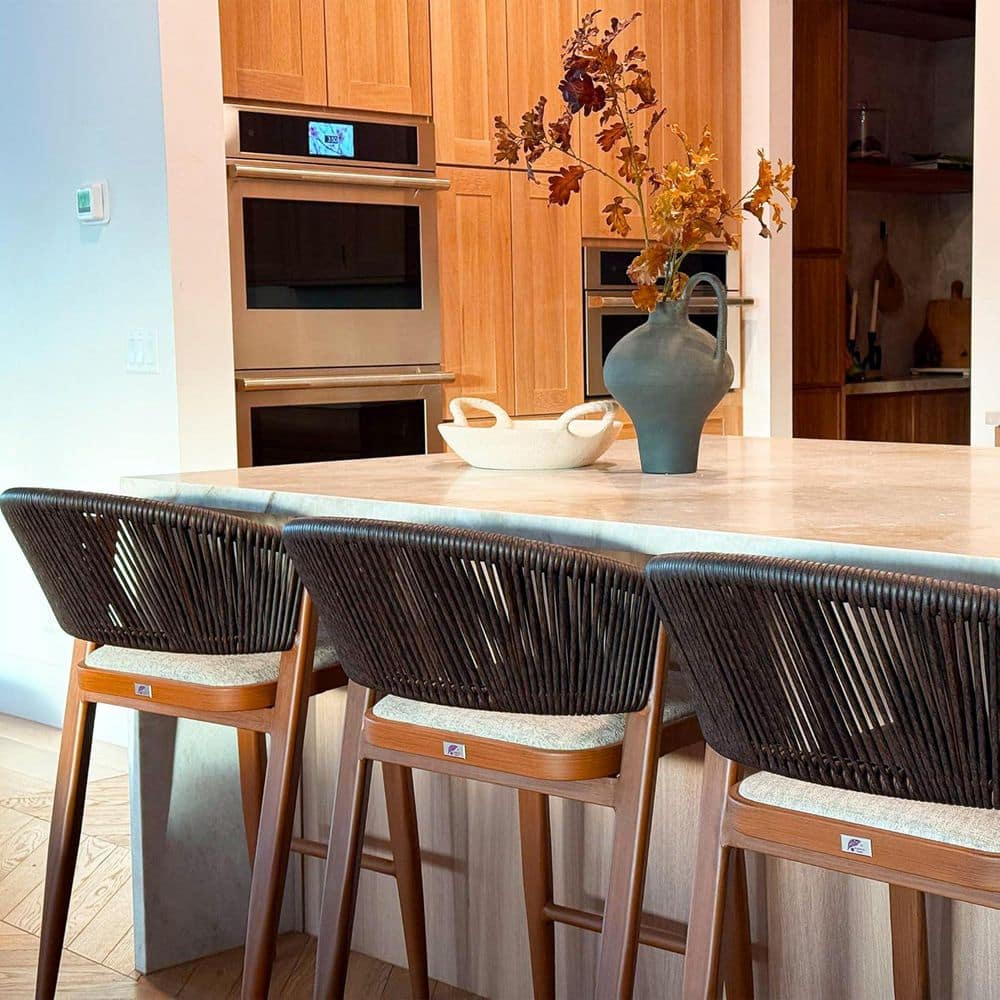Modern Aluminum Low Back Rattan Bar Height Outdoor Bar Stool with Backrest and Alabaster Cushion, Brown(2-Pack) price history on PriceWatchPro