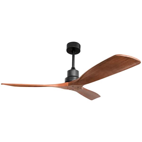 52 in. Indoor Black Downrod Ceiling Fan with Remote Included, 3 Brown Solid Wood Blades and Quiet Reversible DC Motor