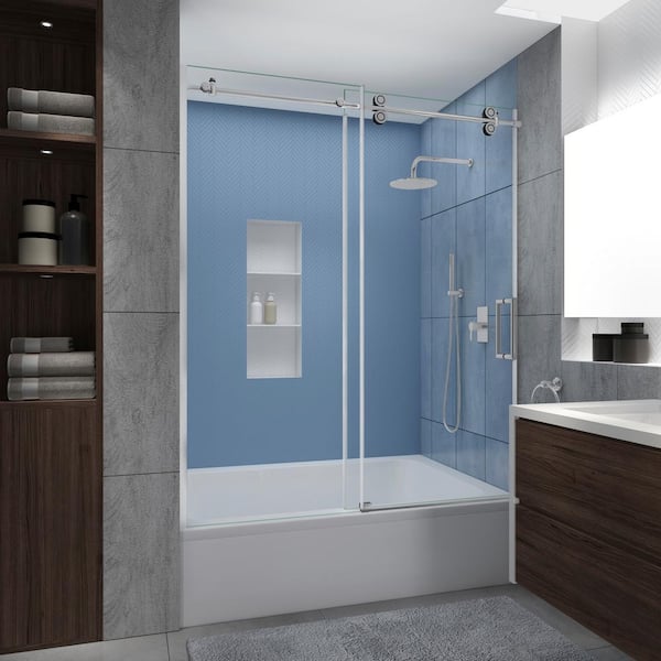 Aston Langham XL 56 - 60 in. W x 70 in. H Frameless Sliding Tub Door in Polished Chrome with Star Cast Clear Glass, Right